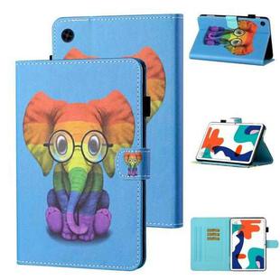 For Huawei MatePad T 8 Colored Drawing Stitching Horizontal Flip Leather Case TPU Bottom Case with Holder & Card Slots & Anti-skid Strip & Pen Slot(Color Elephant)
