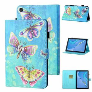 For Huawei Honor Pad 6 / X6 & Enjoy 2 & MatePad T10 / T10S Colored Drawing Stitching Horizontal Flip Leather Case TPU Bottom Case with Holder & Card Slots & Anti-skid Strip & Pen Slot(Color Butterfly)