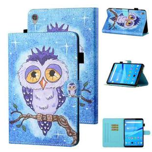 For Lenovo Tab M10 HD 2nd Gen TB-X306X Colored Drawing Stitching Horizontal Flip Leather Case TPU Bottom Case with Holder & Card Slots & Anti-skid Strip & Pen Slot & Sleep / Wake-up(Blue Background Owl)