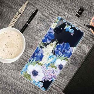 For OnePlus Nord N100 Colored Drawing Clear TPU Protective Cases(Blue White Roses)