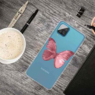 For Samsung Galaxy A12 Colored Drawing Clear TPU Protective Cases(Red Butterfly)
