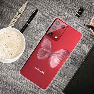 For Samsung Galaxy S21+ 5G Colored Drawing Clear TPU Protective Cases(Red Butterfly)