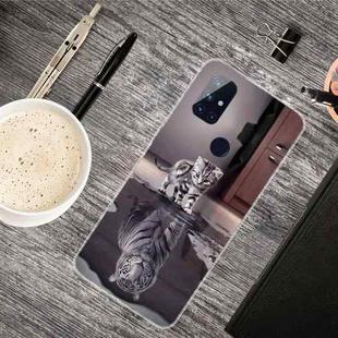 For OnePlus Nord N10 5G Colored Drawing Clear TPU Protective Cases(Reflection Cat Tiger)