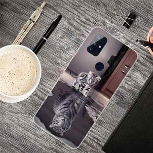 For OnePlus Nord N100 Colored Drawing Clear TPU Protective Cases(Reflection Cat Tiger)