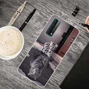 For Huawei P Smart 2021 Colored Drawing Clear TPU Protective Cases(Reflection Cat Tiger)