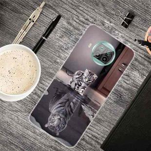 For Xiaomi Mi 10T Lite 5G Colored Drawing Clear TPU Protective Cases(Reflection Cat Tiger)