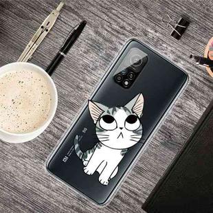 For Xiaomi Mi 10T Pro Colored Drawing Clear TPU Protective Cases(Tilted Head Cat)