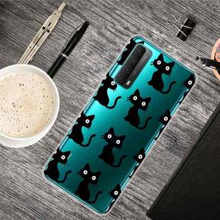 For Huawei P Smart 2021 Shockproof Painted Transparent TPU Protective Case(Black Cat)
