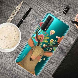 For Huawei P Smart 2021 Shockproof Painted Transparent TPU Protective Case(Flower Deer)