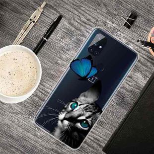For OnePlus Nord N100 Shockproof Painted Transparent TPU Protective Case(Cat Looking At Butterfly)