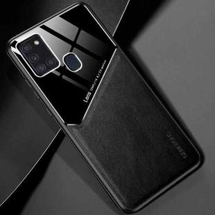 For Samsung Galaxy A21s All-inclusive Leather + Organic Glass Protective Case with Metal Iron Sheet(Black)