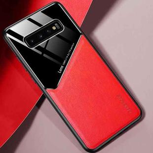 For Samsung Galaxy S10 All-inclusive Leather + Organic Glass Protective Case with Metal Iron Sheet(Red)
