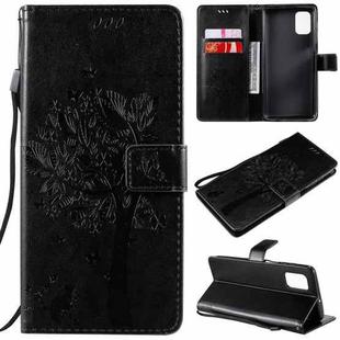 For Samsung Galaxy M51 Tree & Cat Pattern Pressed Printing Horizontal Flip PU Leather Case with Holder & Card Slots & Wallet & Lanyard(Black)