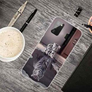 For Samsung Galaxy A02s Colored Drawing Clear TPU Protective Cases(Reflection Cat Tiger)