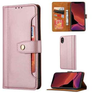 For iPhone XR Calf Texture Double Fold Clasp Horizontal Flip Leather Case with Photo Frame & Holder & Card Slots & Wallet(Rose Gold)