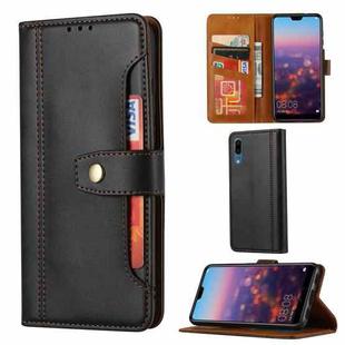 For Huawei P20 Calf Texture Double Fold Clasp Horizontal Flip Leather Case with Photo Frame & Holder & Card Slots & Wallet(Black)
