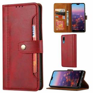 For Huawei P20 Calf Texture Double Fold Clasp Horizontal Flip Leather Case with Photo Frame & Holder & Card Slots & Wallet(Red)