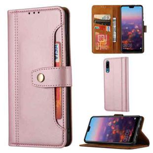 For Huawei P20 Calf Texture Double Fold Clasp Horizontal Flip Leather Case with Photo Frame & Holder & Card Slots & Wallet(Rose Gold)