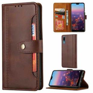 For Huawei P20 Calf Texture Double Fold Clasp Horizontal Flip Leather Case with Photo Frame & Holder & Card Slots & Wallet(Coffee)