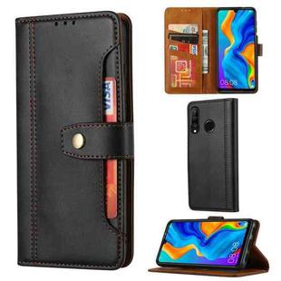 For Huawei P30 Lite Calf Texture Double Fold Clasp Horizontal Flip Leather Case with Photo Frame & Holder & Card Slots & Wallet(Black)