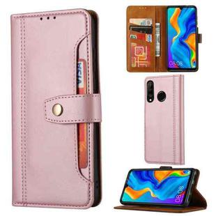For Huawei P30 Lite Calf Texture Double Fold Clasp Horizontal Flip Leather Case with Photo Frame & Holder & Card Slots & Wallet(Rose Gold)