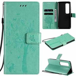 For Xiaomi Mi 10 Ultra Tree & Cat Pattern Pressed Printing Horizontal Flip PU Leather Case with Holder & Card Slots & Wallet & Lanyard(Green)