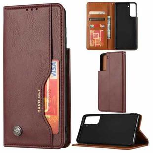 For Samsung Galaxy S21 5G Knead Skin Texture Horizontal Flip Leather Case with Photo Frame & Holder & Card Slots & Wallet(Wine Red)