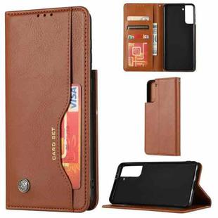 For Samsung Galaxy S21 5G Knead Skin Texture Horizontal Flip Leather Case with Photo Frame & Holder & Card Slots & Wallet(Brown)