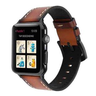 Retro Head-layer Cowhide Genuine Leather Watch Band For Apple Watch Series 7 41mm / 6 & SE & 5 & 4 40mm / 3 & 2 & 1 38mm(Dark Brown)