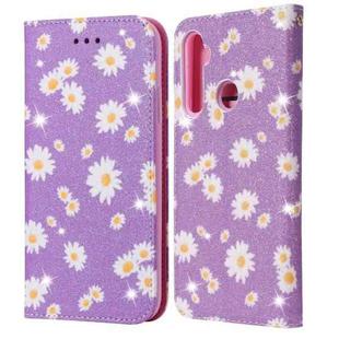 For OPPO Realme 5 & C3 Glittering Daisy Magnetic Horizontal Flip Leather Case with Holder & Card Slots & Photo Frame(Purple)
