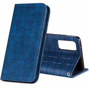 For Samsung Galaxy S20 FE Lucky Flowers Embossing Pattern Magnetic Horizontal Flip Leather Case with Holder & Card Slots(Dark Blue)