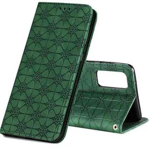 For Samsung Galaxy S20 FE Lucky Flowers Embossing Pattern Magnetic Horizontal Flip Leather Case with Holder & Card Slots(Dark Green)