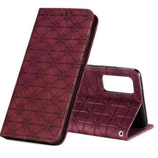For Samsung Galaxy S20 FE Lucky Flowers Embossing Pattern Magnetic Horizontal Flip Leather Case with Holder & Card Slots(Wine Red)
