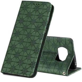 For Xiaomi Poco X3 NFC Lucky Flowers Embossing Pattern Magnetic Horizontal Flip Leather Case with Holder & Card Slots(Dark Green)