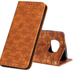 For Xiaomi Poco X3 NFC Lucky Flowers Embossing Pattern Magnetic Horizontal Flip Leather Case with Holder & Card Slots(Yellow Brown)