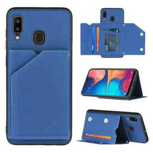 For Samsung Galaxy A20 & A30 Skin Feel PU + TPU + PC Back Cover Shockproof Case with Card Slots & Holder & Photo Frame(Royal Blue)
