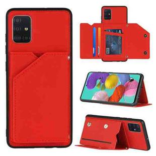 For Samsung Galaxy A51 Skin Feel PU + TPU + PC Back Cover Shockproof Case with Card Slots & Holder & Photo Frame(Red)