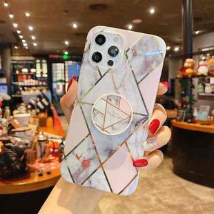 For iPhone 11 Splicing Marble Pattern Gilding TPU Protective Case with Foldable Holder (Light Pink Grey)