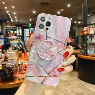 For iPhone 11 Splicing Marble Pattern Gilding TPU Protective Case with Foldable Holder (Pink Grey)