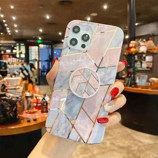 For iPhone 11 Pro Splicing Marble Pattern Gilding TPU Protective Case with Foldable Holder (Pink Grey)