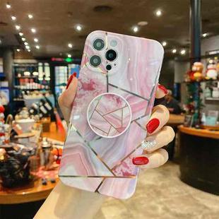 For iPhone 11 Pro Max Splicing Marble Pattern Gilding TPU Protective Case with Foldable Holder (Pink)