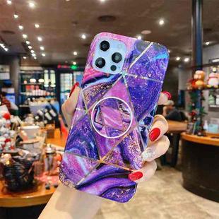 For iPhone 12 mini Splicing Marble Pattern Gilding TPU Protective Case with Foldable Holder (Purple)