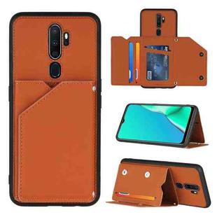 For OPPO A9 2020 Skin Feel PU + TPU + PC Back Cover Shockproof Case with Card Slots & Holder & Photo Frame(Brown)
