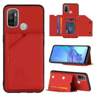 For OPPO A53 Skin Feel PU + TPU + PC Back Cover Shockproof Case with Card Slots & Holder & Photo Frame(Red)