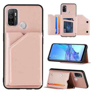 For OPPO A53 Skin Feel PU + TPU + PC Back Cover Shockproof Case with Card Slots & Holder & Photo Frame(Rose Gold)