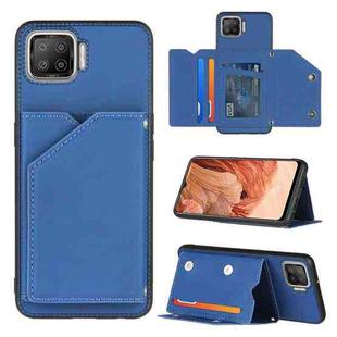 For OPPO F17 Skin Feel PU + TPU + PC Back Cover Shockproof Case with Card Slots & Holder & Photo Frame(Royal Blue)
