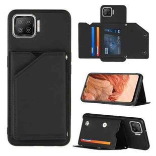 For OPPO F17 Skin Feel PU + TPU + PC Back Cover Shockproof Case with Card Slots & Holder & Photo Frame(Black)