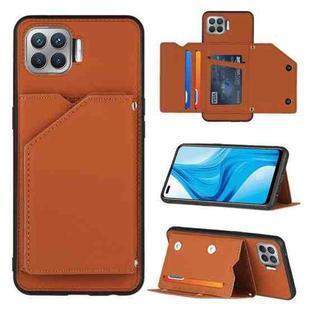 For OPPO F17 Pro & A93 Skin Feel PU + TPU + PC Back Cover Shockproof Case with Card Slots & Holder & Photo Frame(Brown)