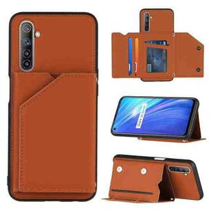 For OPPO Realme 6 Skin Feel PU + TPU + PC Back Cover Shockproof Case with Card Slots & Holder & Photo Frame(Brown)