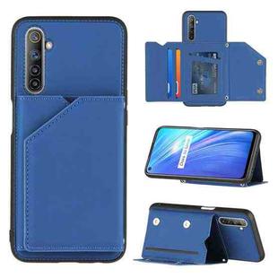 For OPPO Realme 6 Skin Feel PU + TPU + PC Back Cover Shockproof Case with Card Slots & Holder & Photo Frame(Royal Blue)